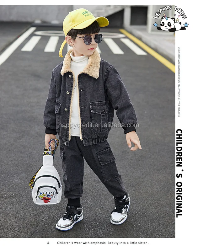 LEZONKIDS - New Fashion Kids Clothes Boys Velvet Denim Suits Winter Outfits Boys Jeans Sets With Good Quality